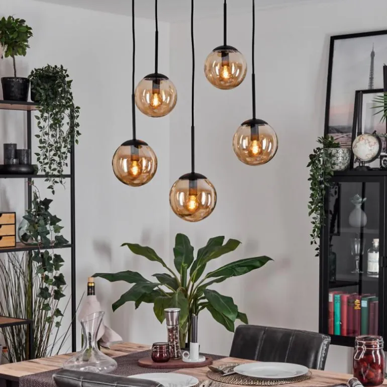 Gastor Suspension, Boule lumineuse, Suspension Ambre, 5 lumières