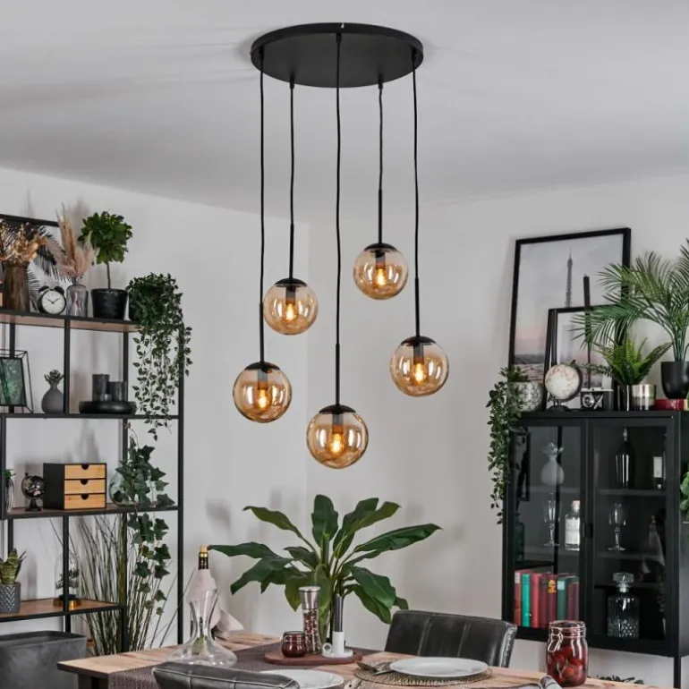 Gastor Suspension, Boule lumineuse, Suspension Ambre, 5 lumières