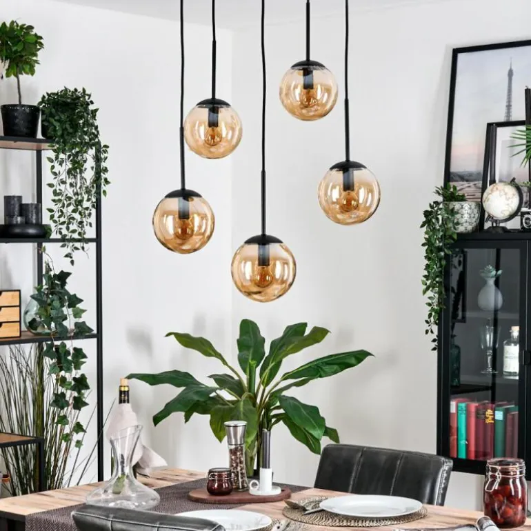 Gastor Suspension, Boule lumineuse, Suspension Ambre, 5 lumières