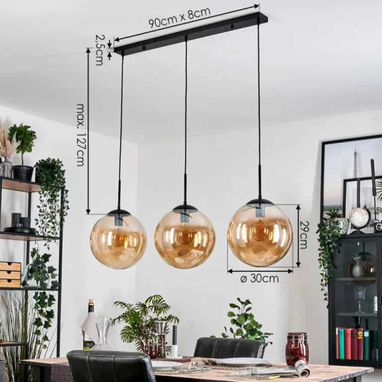 Gastor Suspension, Boule lumineuse, Suspension Ambre, 3 lumières