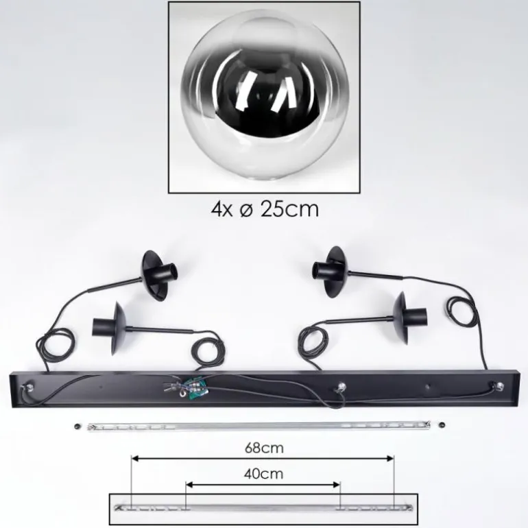 Gastor Suspension, Boule lumineuse, Suspension Chrome, Clair, Fumé, 4 lumières