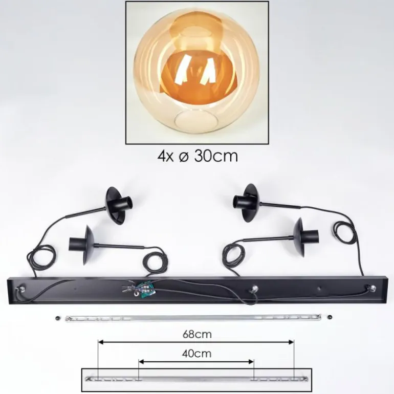 Gastor Suspension, Boule lumineuse, Suspension Ambre, 4 lumières