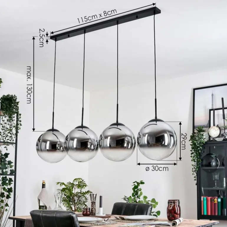 Gastor Suspension, Boule lumineuse, Suspension Chrome, Clair, Fumé, 4 lumières