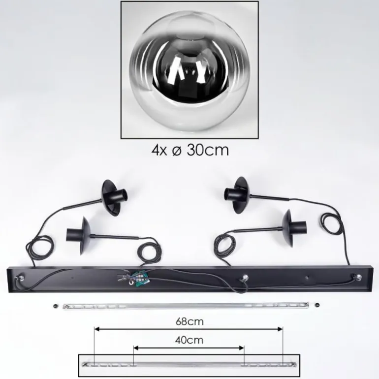Gastor Suspension, Boule lumineuse, Suspension Chrome, Clair, Fumé, 4 lumières