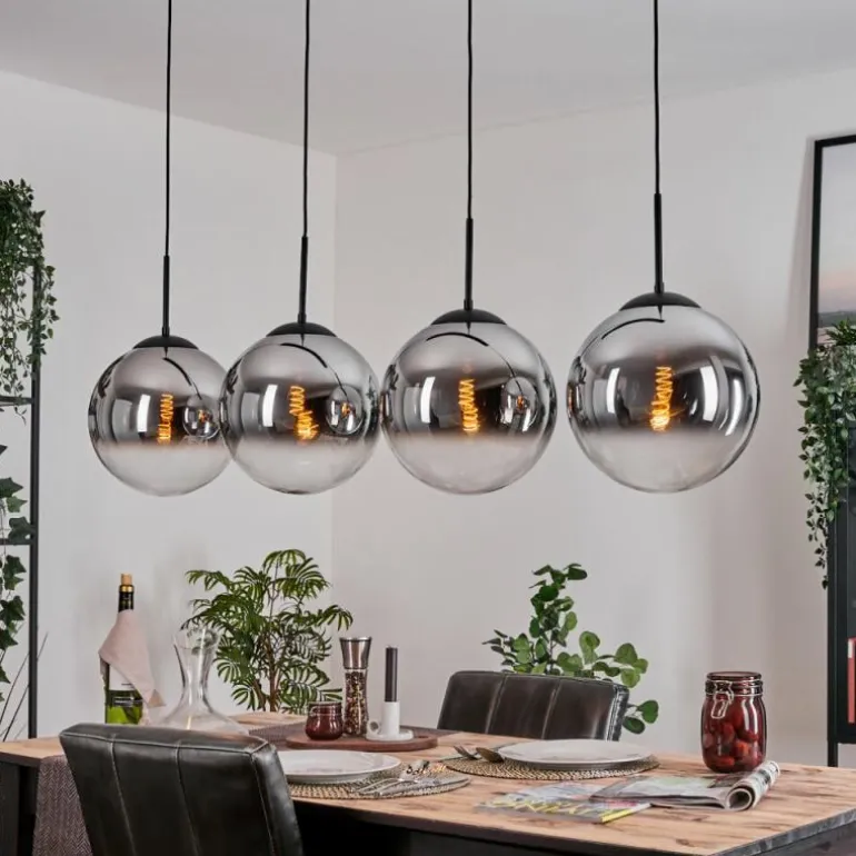 Gastor Suspension, Boule lumineuse, Suspension Chrome, Clair, Fumé, 4 lumières