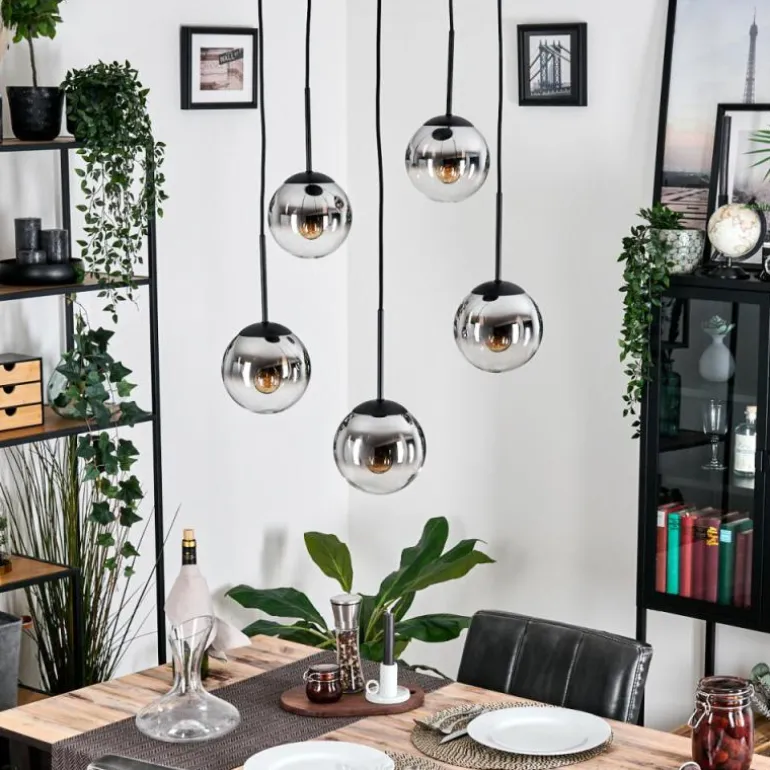 Gastor Suspension, Boule lumineuse, Suspension Chrome, Clair, Fumé, 5 lumières