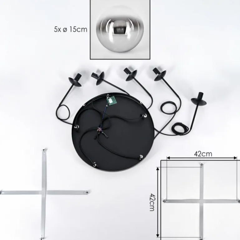 Gastor Suspension, Boule lumineuse, Suspension Chrome, Clair, Fumé, 5 lumières
