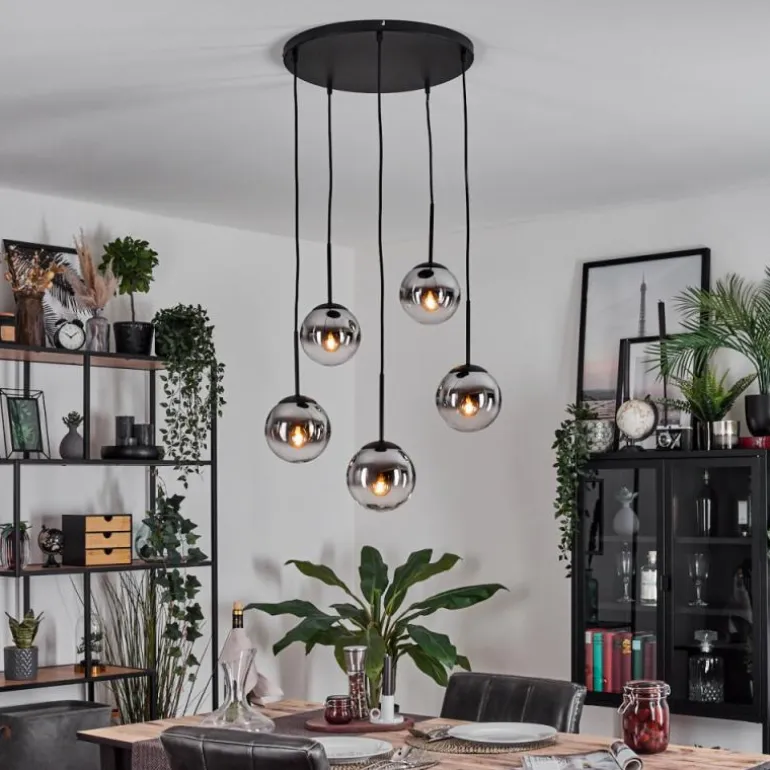 Gastor Suspension, Boule lumineuse, Suspension Chrome, Clair, Fumé, 5 lumières