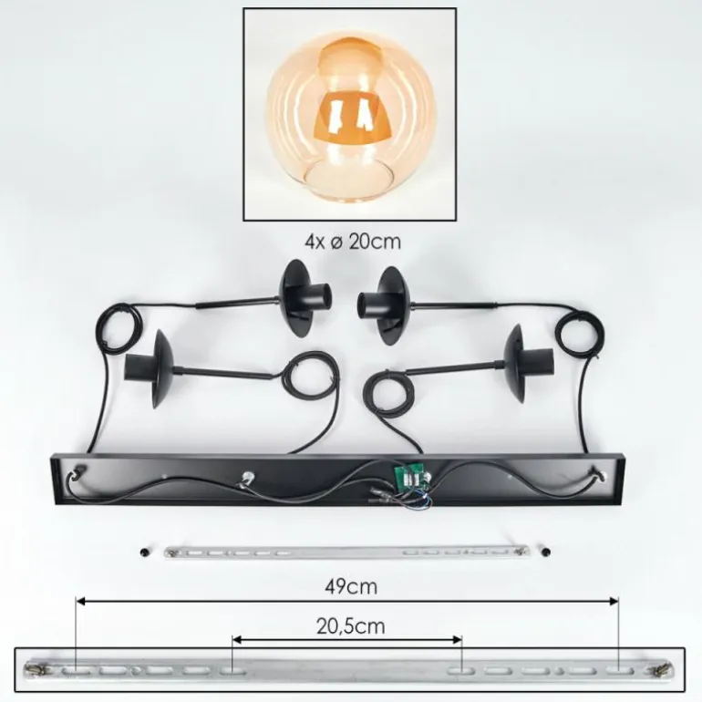 Gastor Suspension, Boule lumineuse, Suspension Ambre, 4 lumières