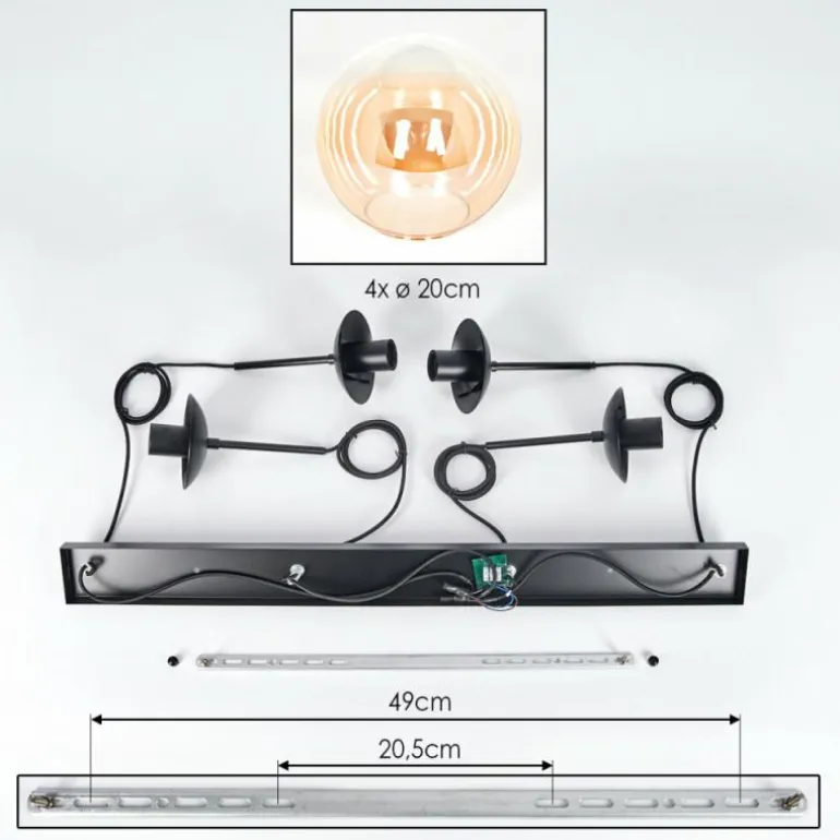 Gastor Suspension, Boule lumineuse, Suspension Ambre, Clair, 4 lumières