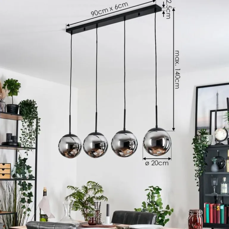 Gastor Suspension, Boule lumineuse, Suspension Chrome, Fumé, 4 lumières