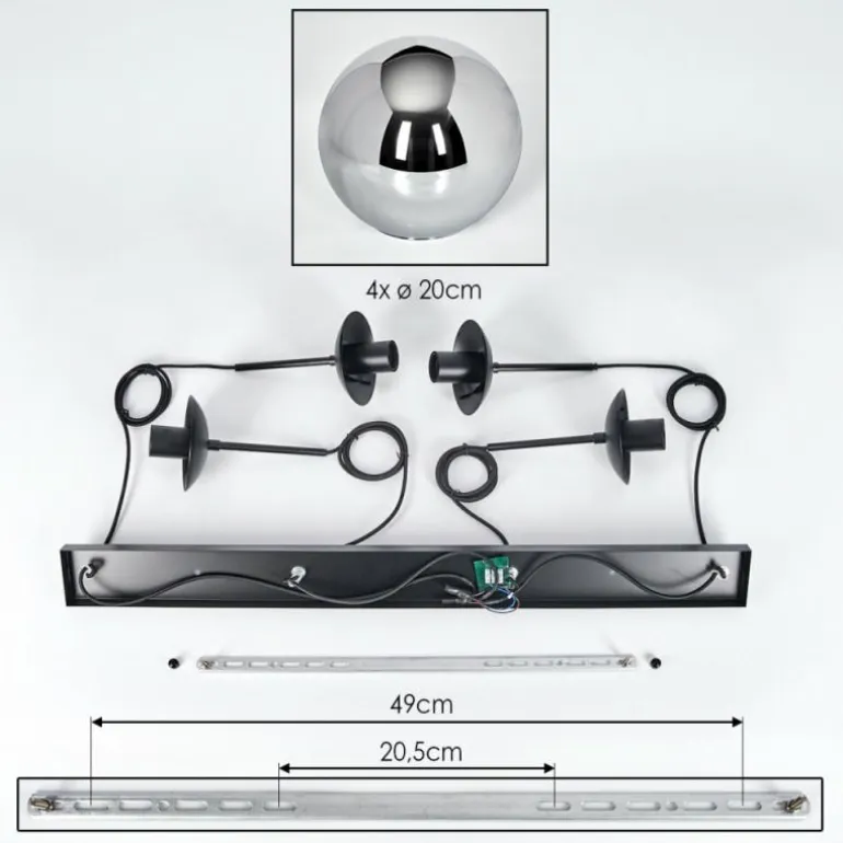 Gastor Suspension, Boule lumineuse, Suspension Chrome, Fumé, 4 lumières