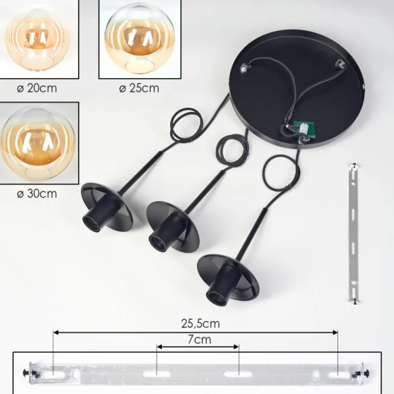 Gastor Suspension, Boule lumineuse, Suspension 30 cm Ambre, Clair, 3 lumières