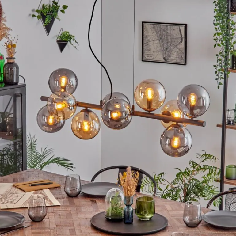 Gastor Suspension, Boule lumineuse, Suspension Ambre, Fumé, 10 lumières