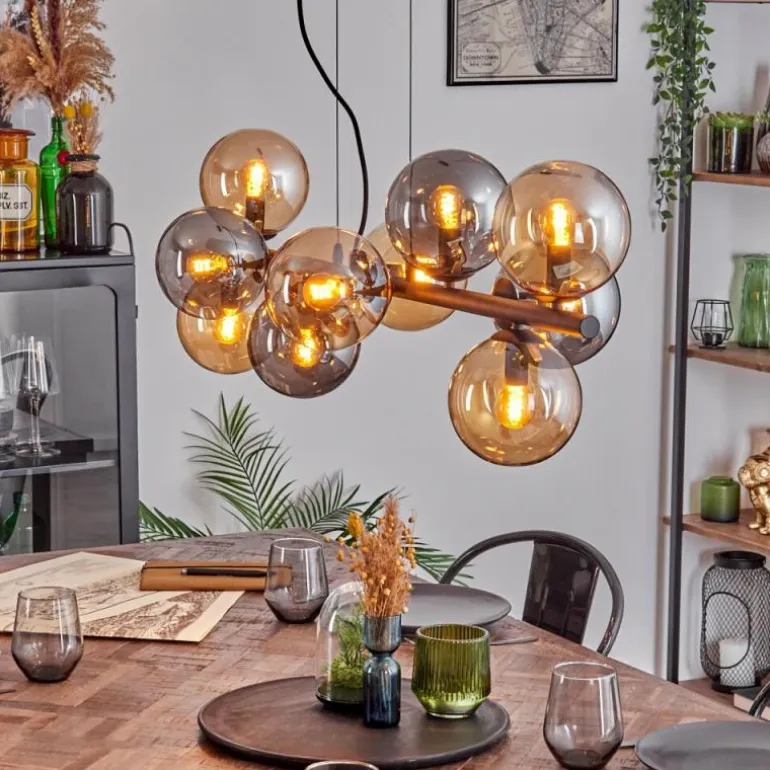 Gastor Suspension, Boule lumineuse, Suspension Ambre, Fumé, 10 lumières