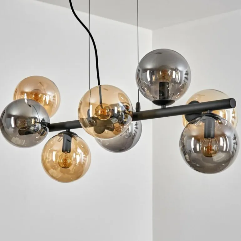 Gastor Suspension, Boule lumineuse, Suspension Ambre, Fumé, 8 lumières