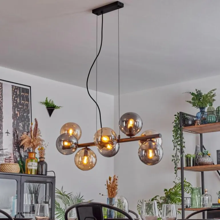 Gastor Suspension, Boule lumineuse, Suspension Ambre, Fumé, 8 lumières