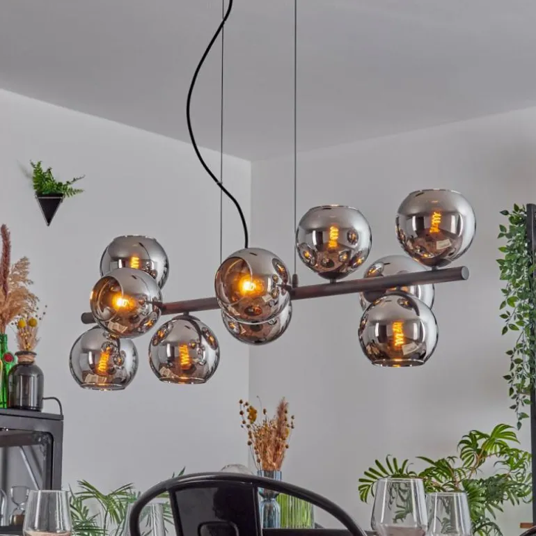 Gastor Suspension, Boule lumineuse, Suspension Chrome, Fumé, 10 lumières
