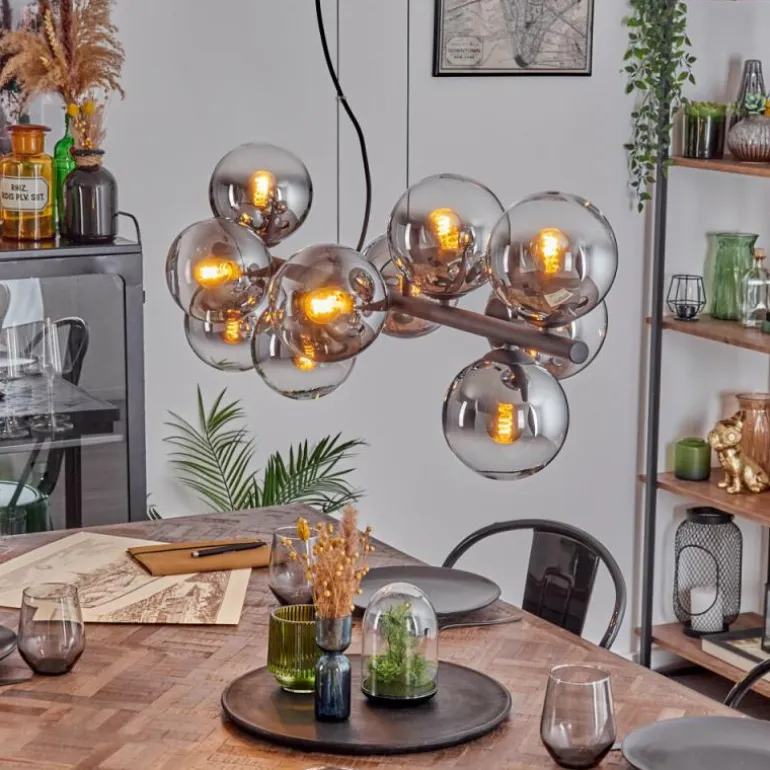 Gastor Suspension, Boule lumineuse, Suspension Chrome, Clair, Fumé, 10 lumières