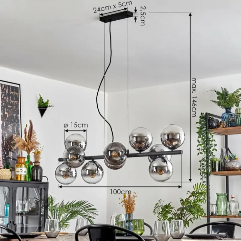 Gastor Suspension, Boule lumineuse, Suspension Chrome, Clair, Fumé, 10 lumières