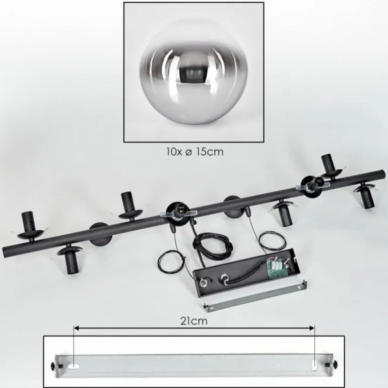 Gastor Suspension, Boule lumineuse, Suspension Chrome, Clair, Fumé, 10 lumières
