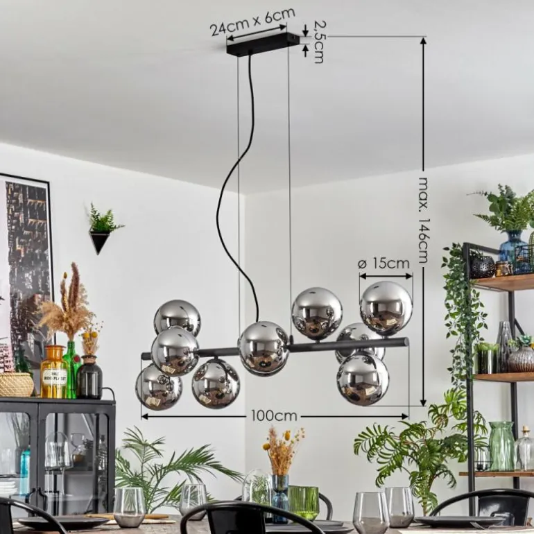 Gastor Suspension, Boule lumineuse, Suspension Chrome, Fumé, 10 lumières