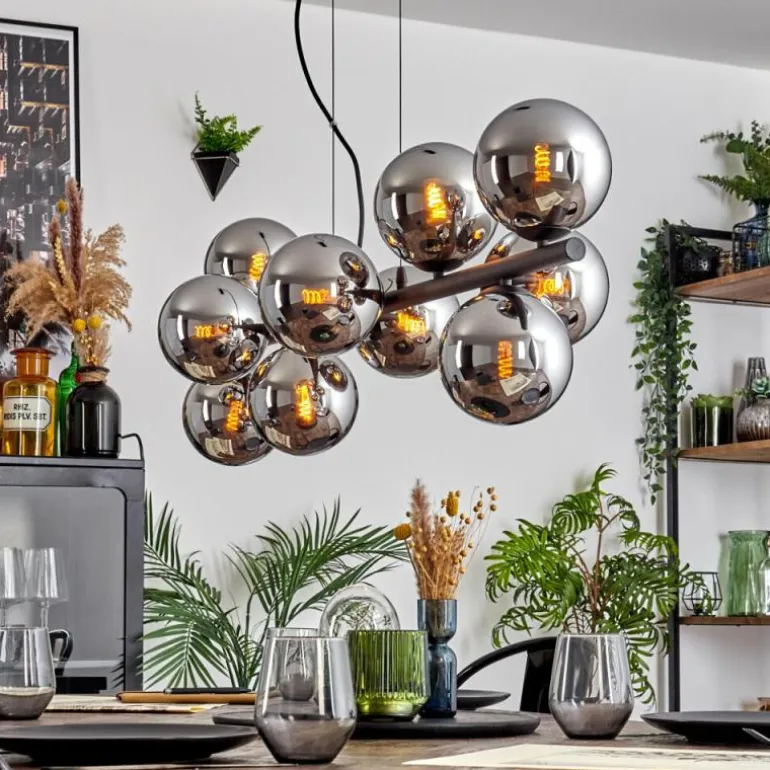 Gastor Suspension, Boule lumineuse, Suspension Chrome, Fumé, 10 lumières