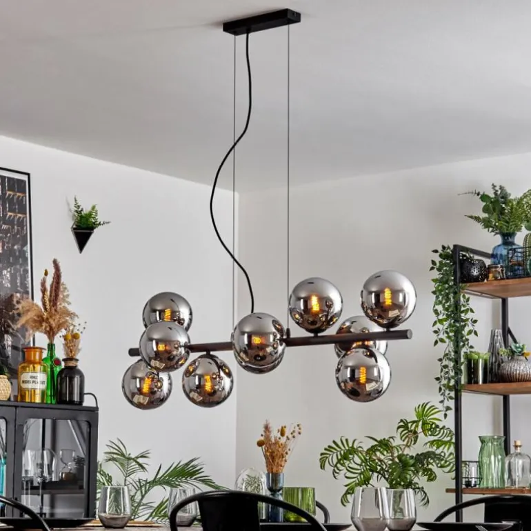 Gastor Suspension, Boule lumineuse, Suspension Chrome, Fumé, 10 lumières