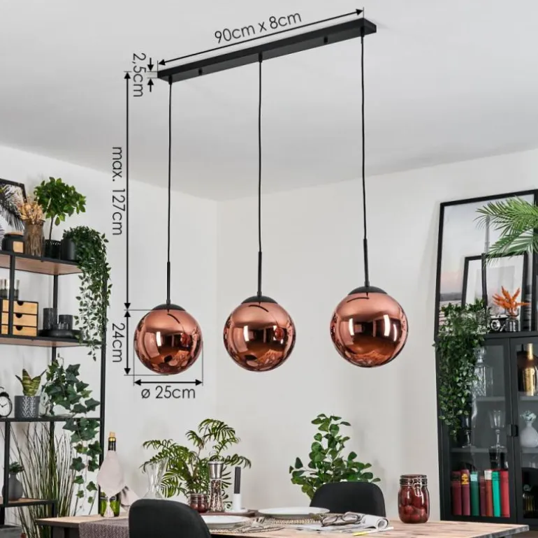 Gastor Suspension, Boule lumineuse, Suspension Cuivré, 3 lumières