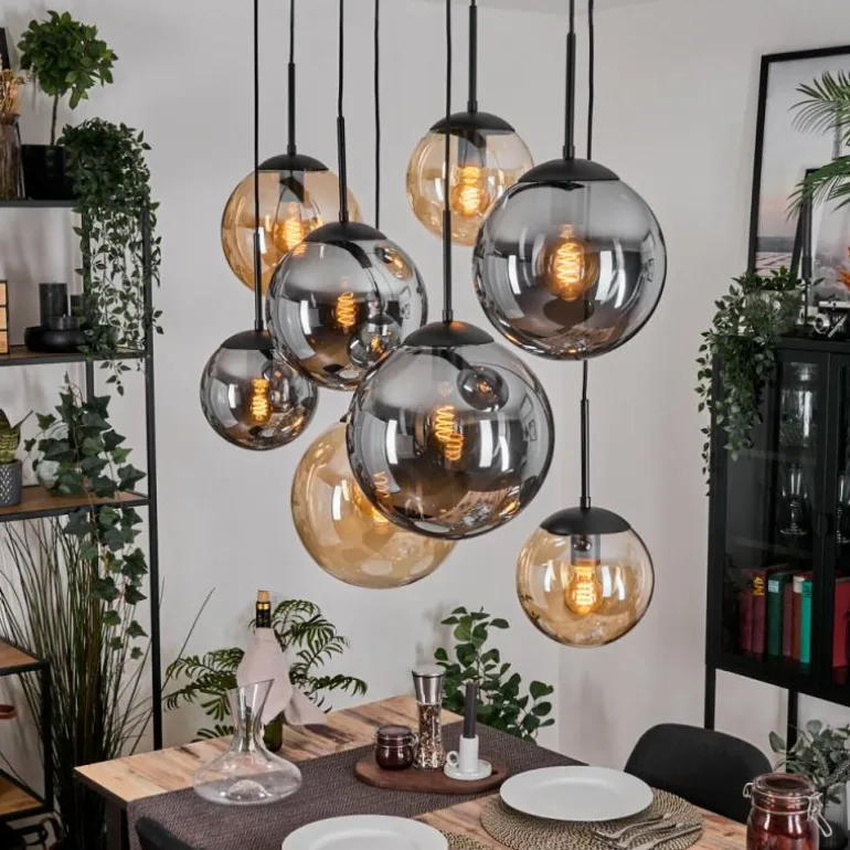 Gastor Suspension, Boule lumineuse, Suspension Ambre, Fumé, 8 lumières