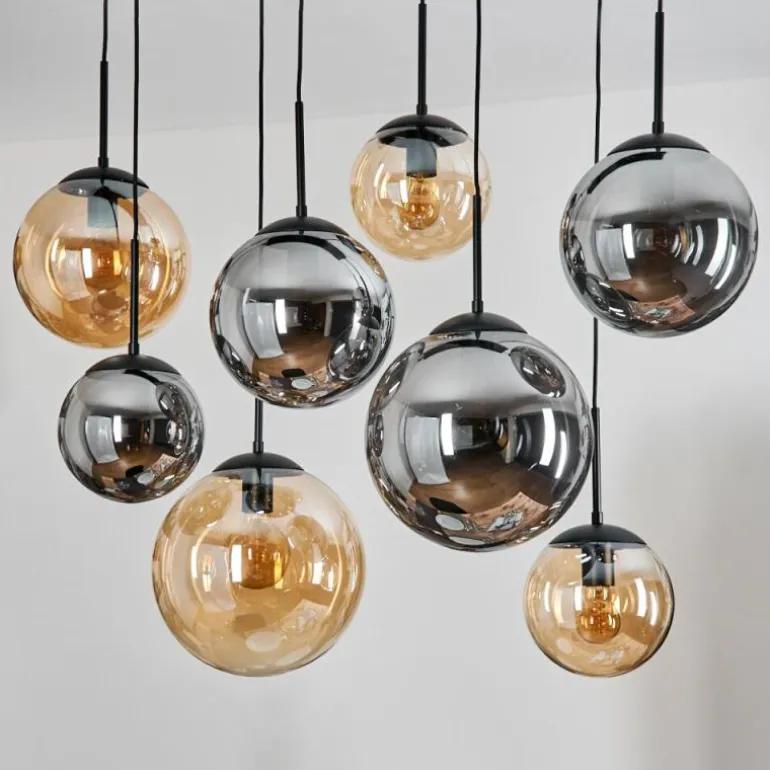Gastor Suspension, Boule lumineuse, Suspension Ambre, Fumé, 8 lumières