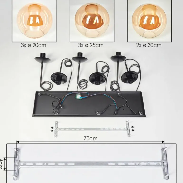 Gastor Suspension, Boule lumineuse, Suspension Ambre, 8 lumières