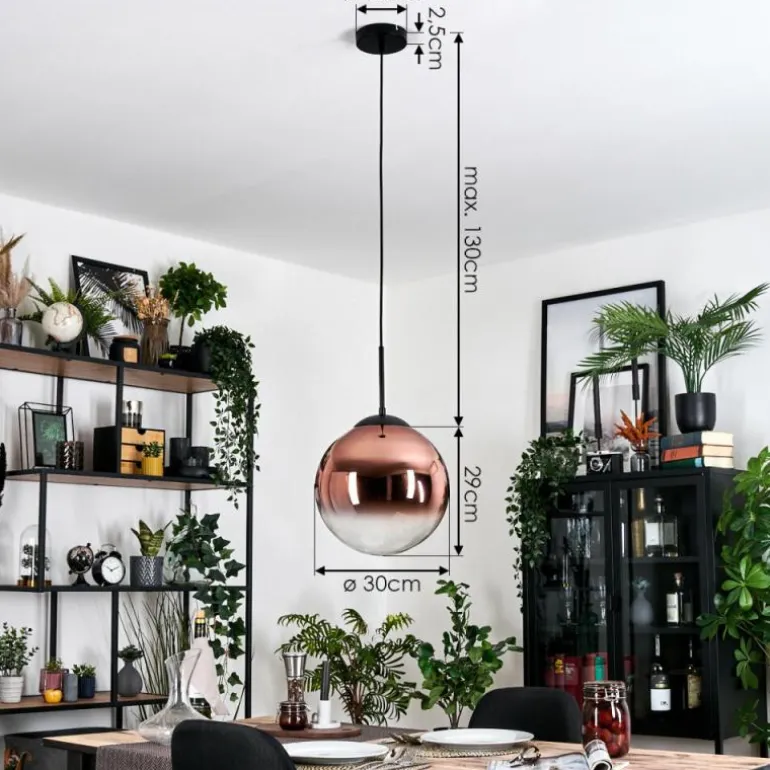Gastor Suspension, Boule lumineuse, Suspension 30 cm Clair, Cuivré, 1 lumière