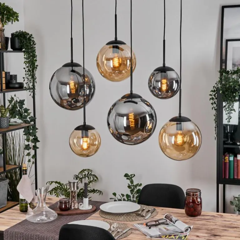 Gastor Suspension, Boule lumineuse, Suspension Ambre, Fumé, 6 lumières