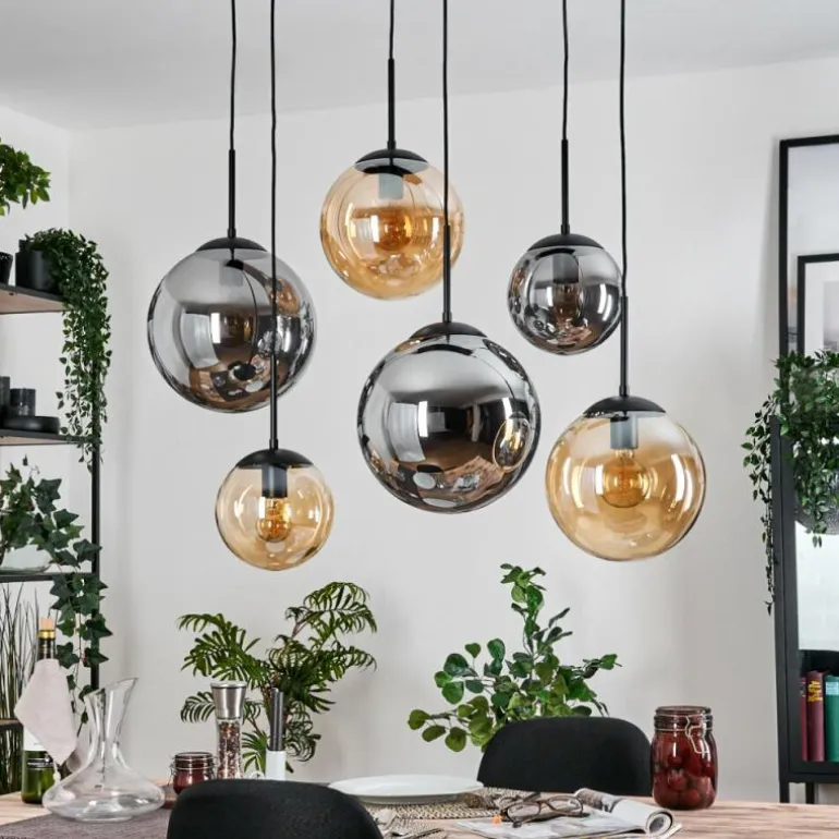 Gastor Suspension, Boule lumineuse, Suspension Ambre, Fumé, 6 lumières