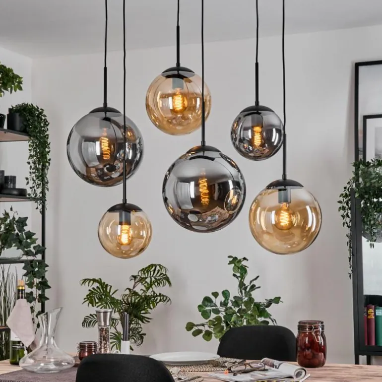 Gastor Suspension, Boule lumineuse, Suspension Ambre, Fumé, 6 lumières