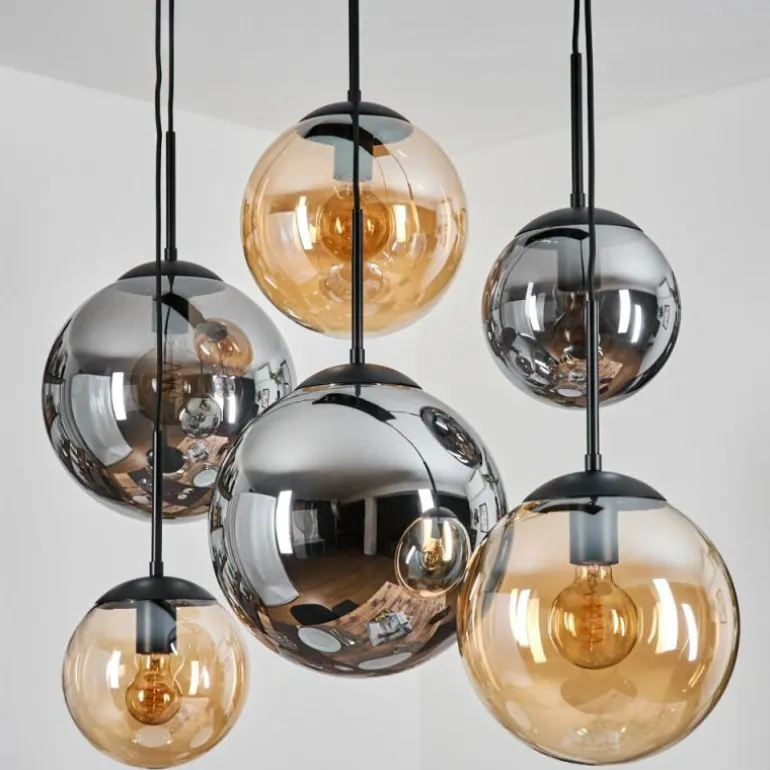 Gastor Suspension, Boule lumineuse, Suspension Ambre, Fumé, 6 lumières