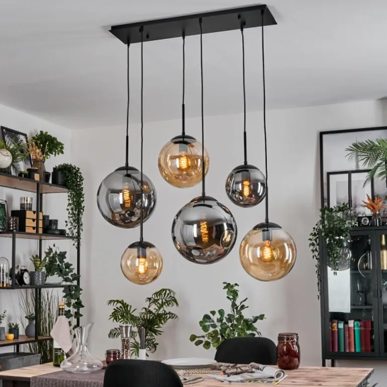 Gastor Suspension, Boule lumineuse, Suspension Ambre, Fumé, 6 lumières