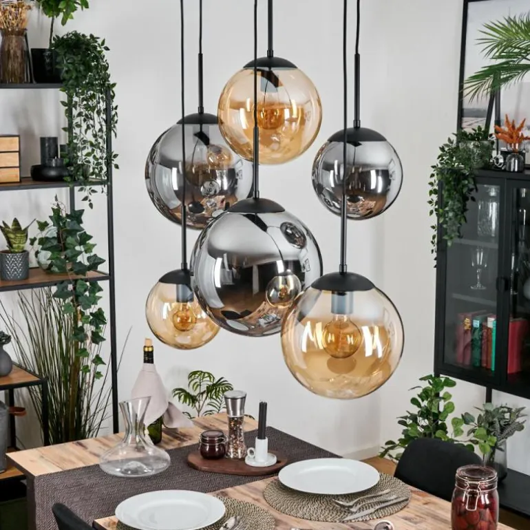Gastor Suspension, Boule lumineuse, Suspension Ambre, Fumé, 6 lumières
