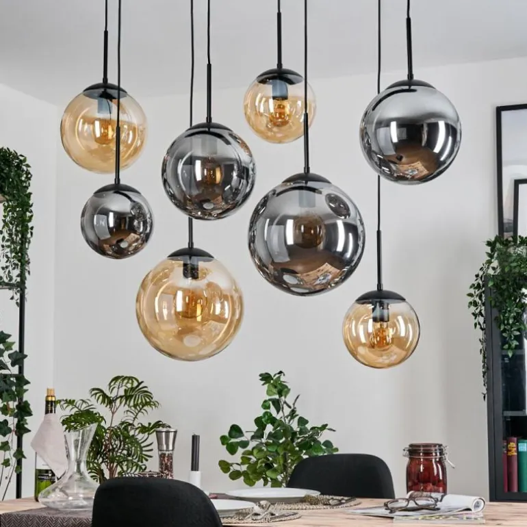 Gastor Suspension, Boule lumineuse, Suspension Ambre, Fumé, 8 lumières