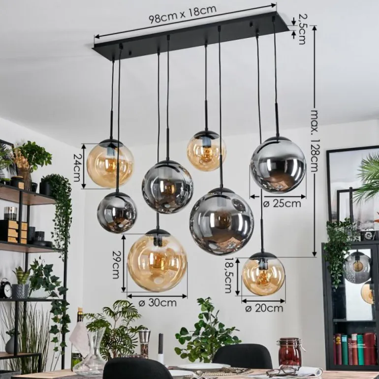 Gastor Suspension, Boule lumineuse, Suspension Ambre, Fumé, 8 lumières