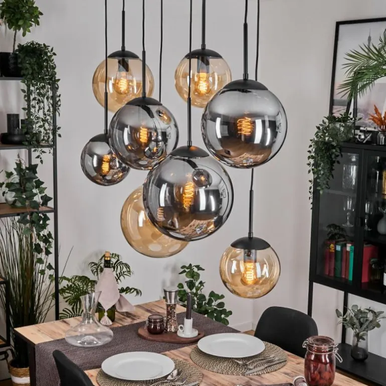 Gastor Suspension, Boule lumineuse, Suspension Ambre, Fumé, 8 lumières