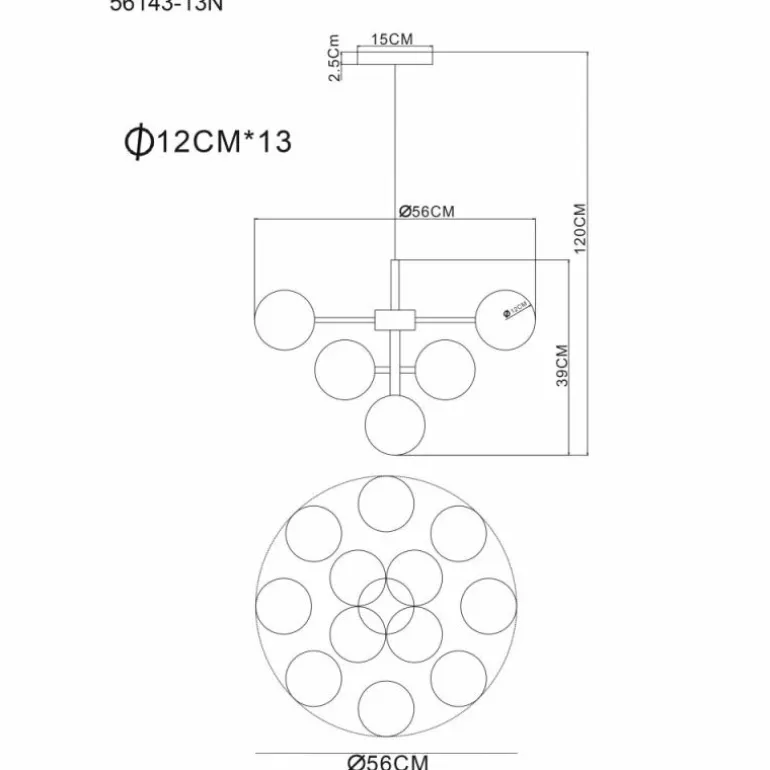 Grappy Suspension Luminaires Globo Lighting Nickel mat, 13 lumières
