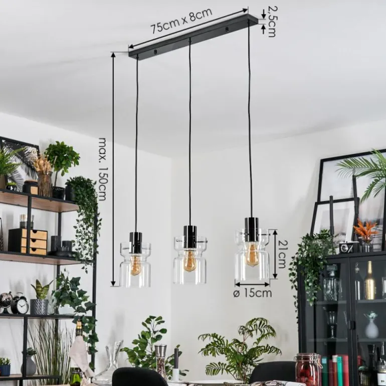 Hasvik Suspension, Suspension Chrome, Noir, 3 lumières