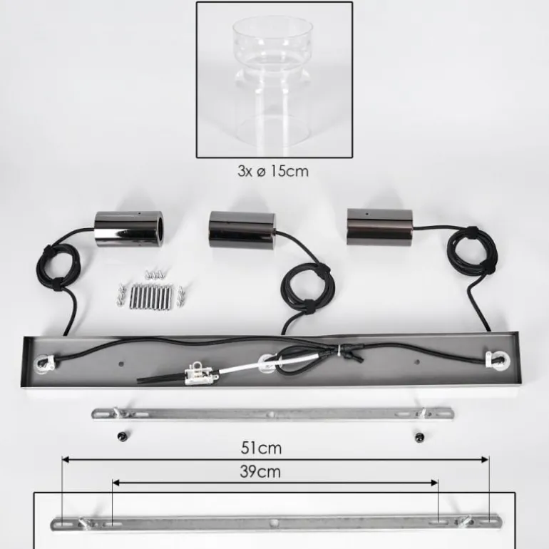 Hasvik Suspension, Suspension Chrome, Noir, 3 lumières