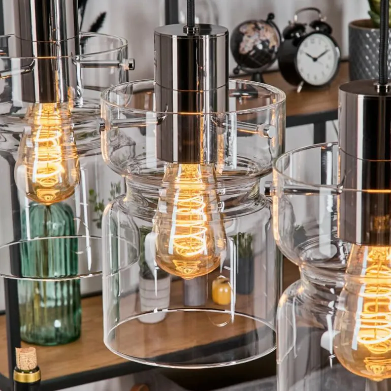 Hasvik Suspension, Suspension Chrome, Noir, 3 lumières