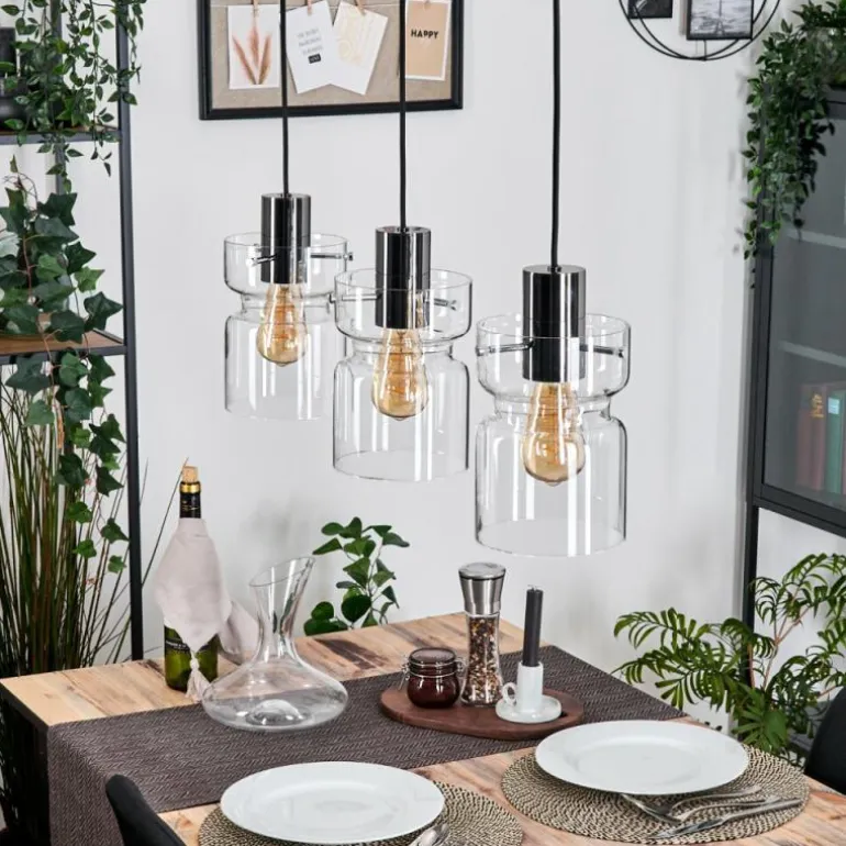 Hasvik Suspension, Suspension Chrome, Noir, 3 lumières