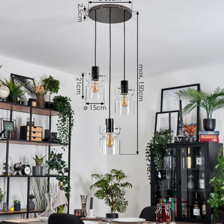 Hasvik Suspension, Suspension Chrome, Noir, 3 lumières
