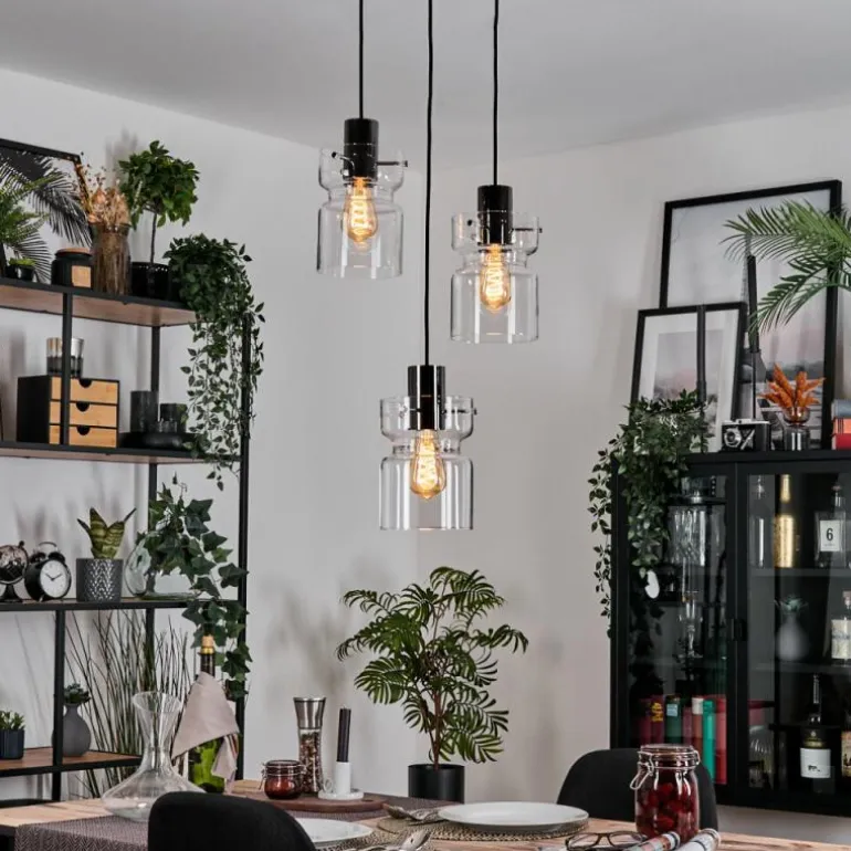 Hasvik Suspension, Suspension Chrome, Noir, 3 lumières