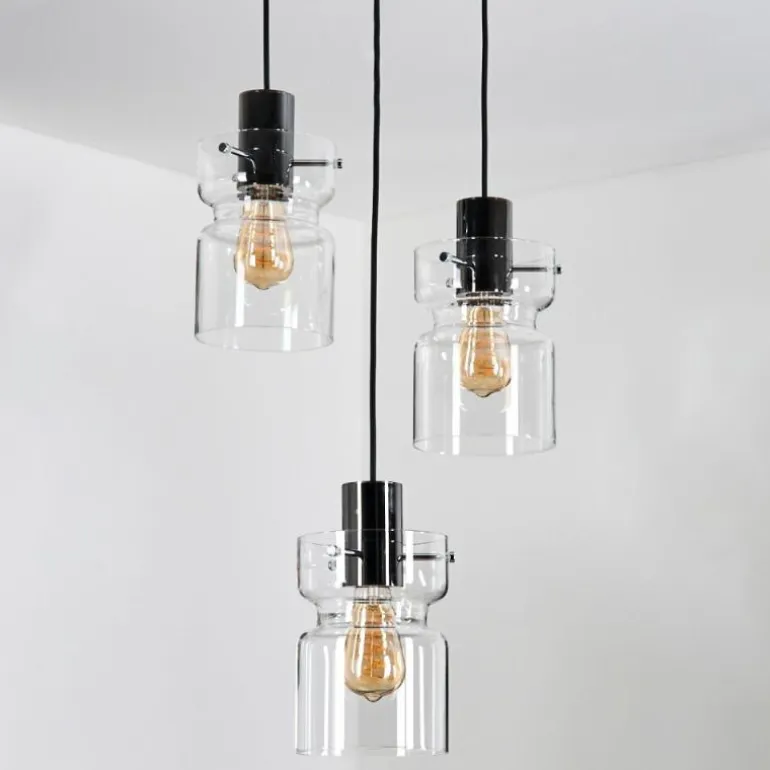 Hasvik Suspension, Suspension Chrome, Noir, 3 lumières